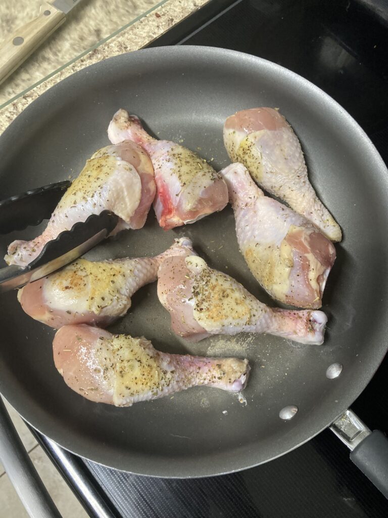 Searing chicken drumsticks on the stove