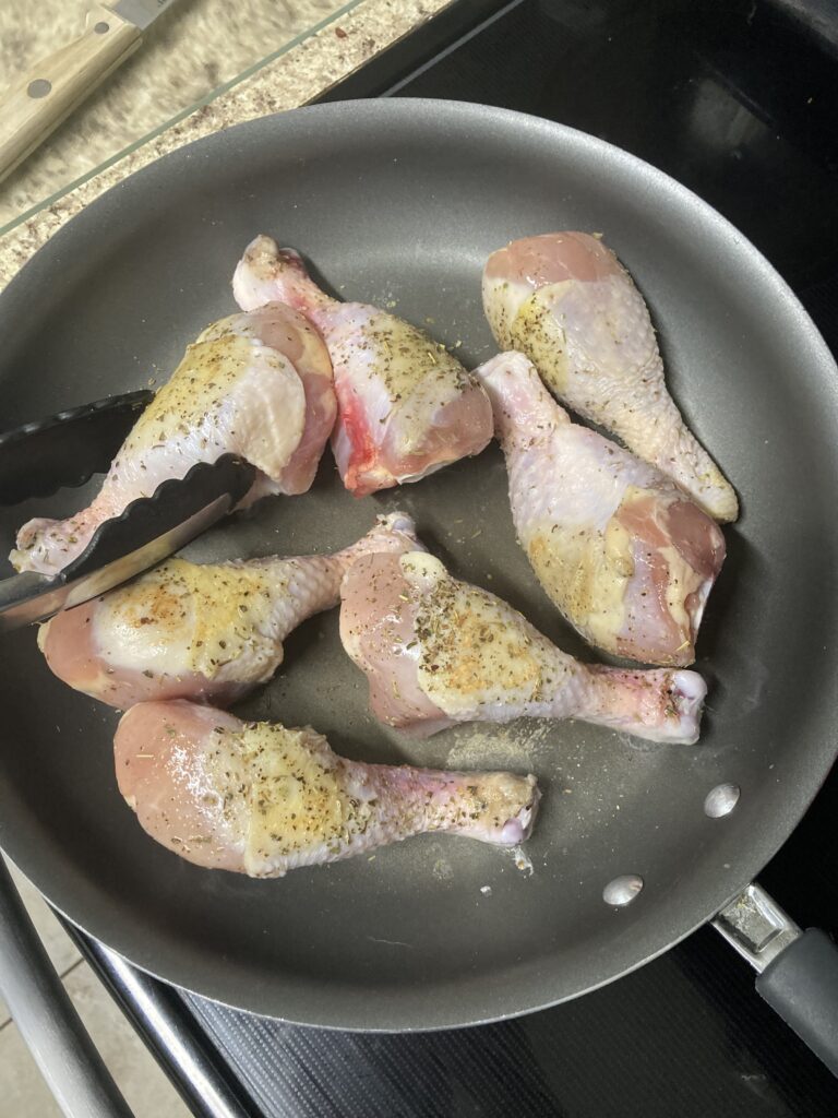 Searing chicken drumsticks on the stove