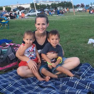 mom and two kids at the park