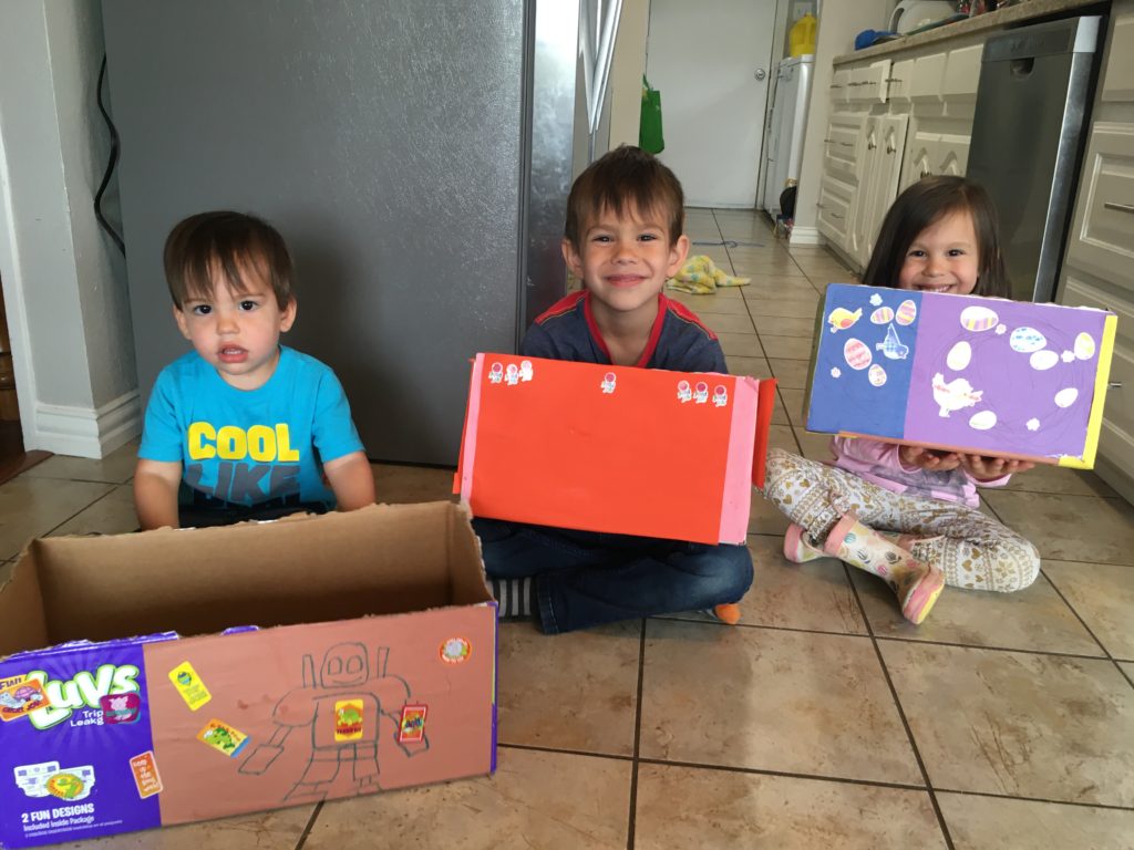 indoor activity idea - decorating cardboard boxes