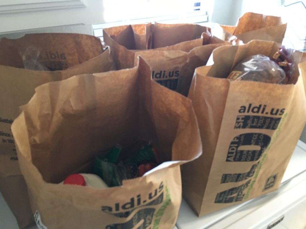 ALDI curbside groceries in paper bags