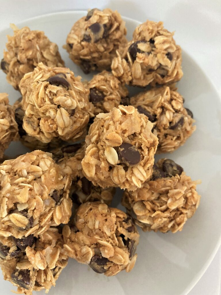 no bake five ingredient energy bites on white plate