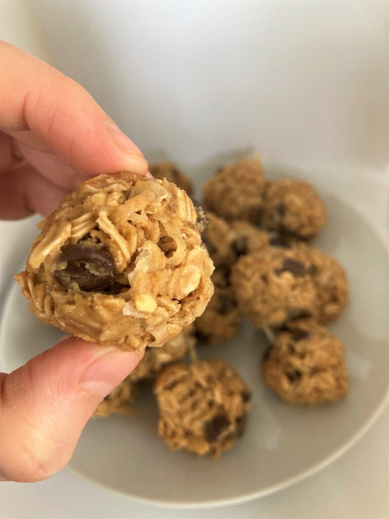 no bake five ingredient energy bites on white plate