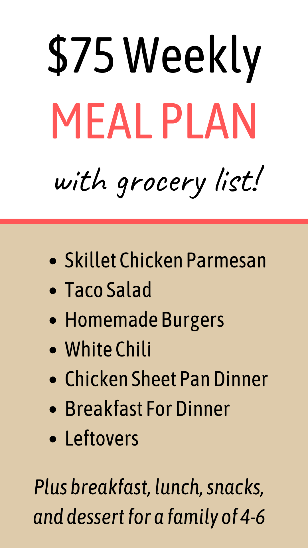 $75 Weekly Meal Plan With Grocery List