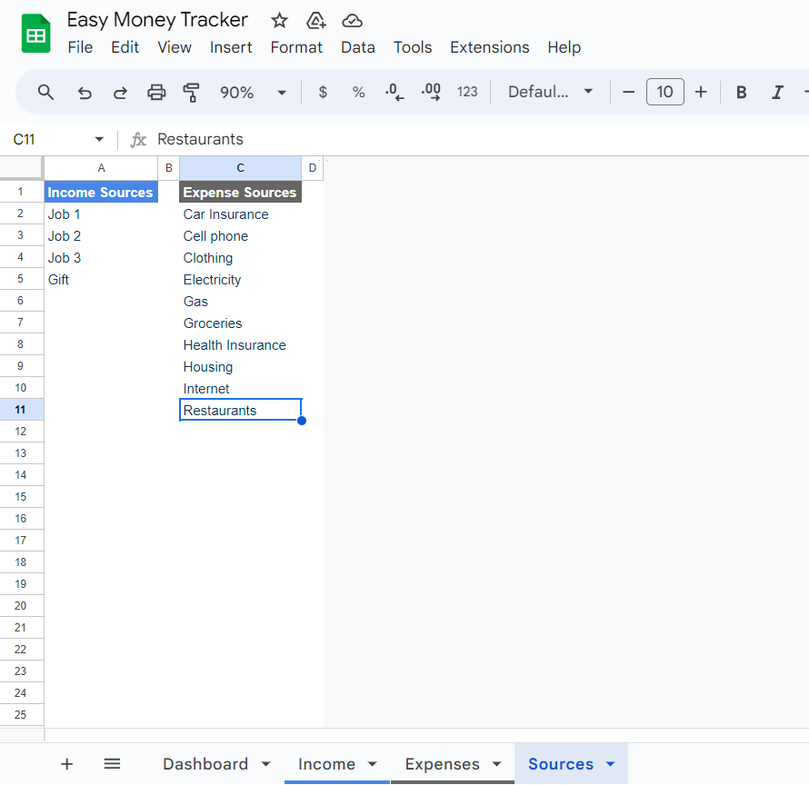 google sheets doc example budget tracker