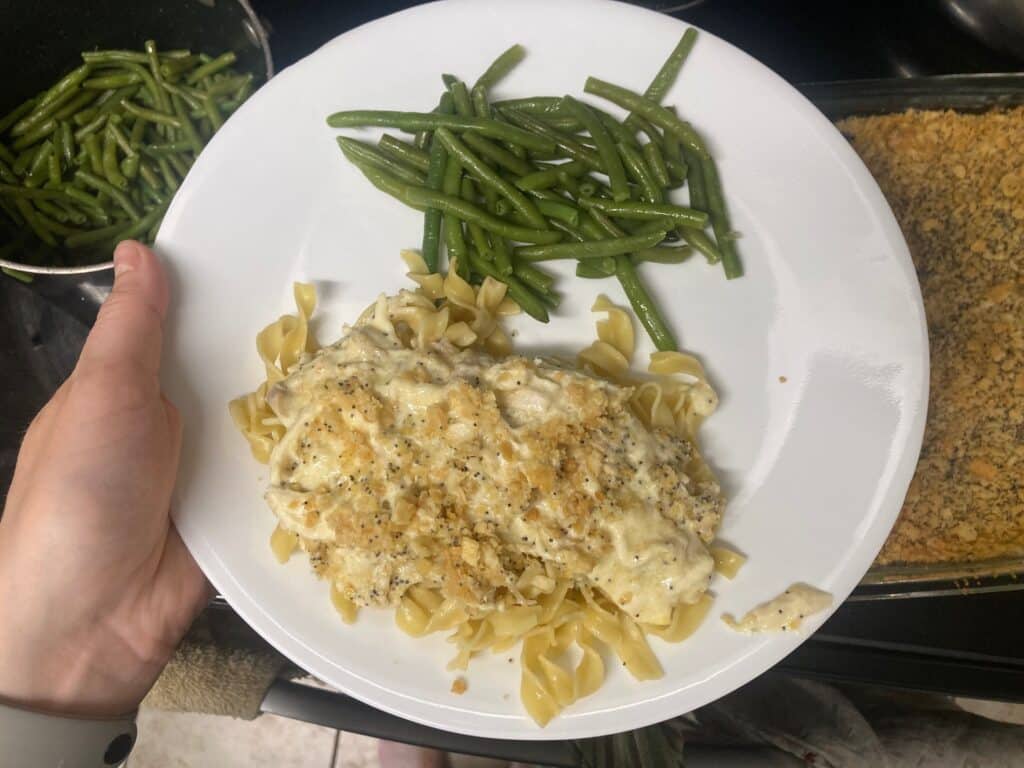 poppyseed chicken over egg noodles