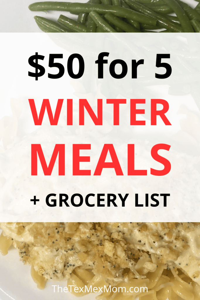 $50 for 5 winter meals plus grocery list