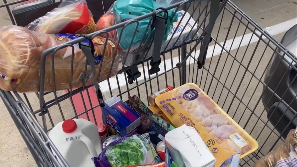 Aldi cart with groceries