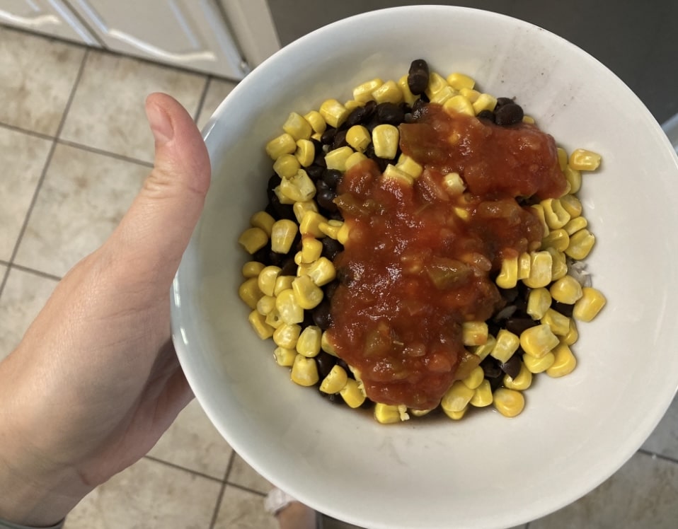 black beans with corn and salsa