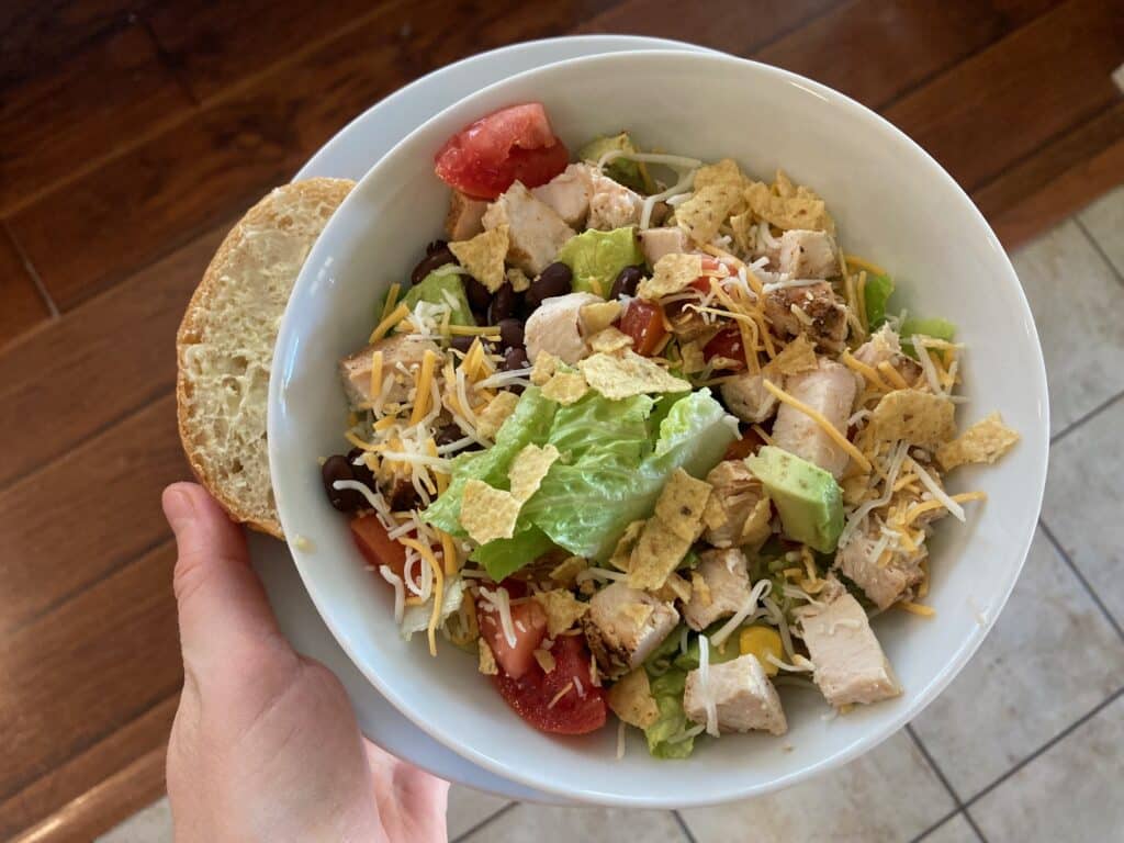 bowl of southwest salad with a side of French bread